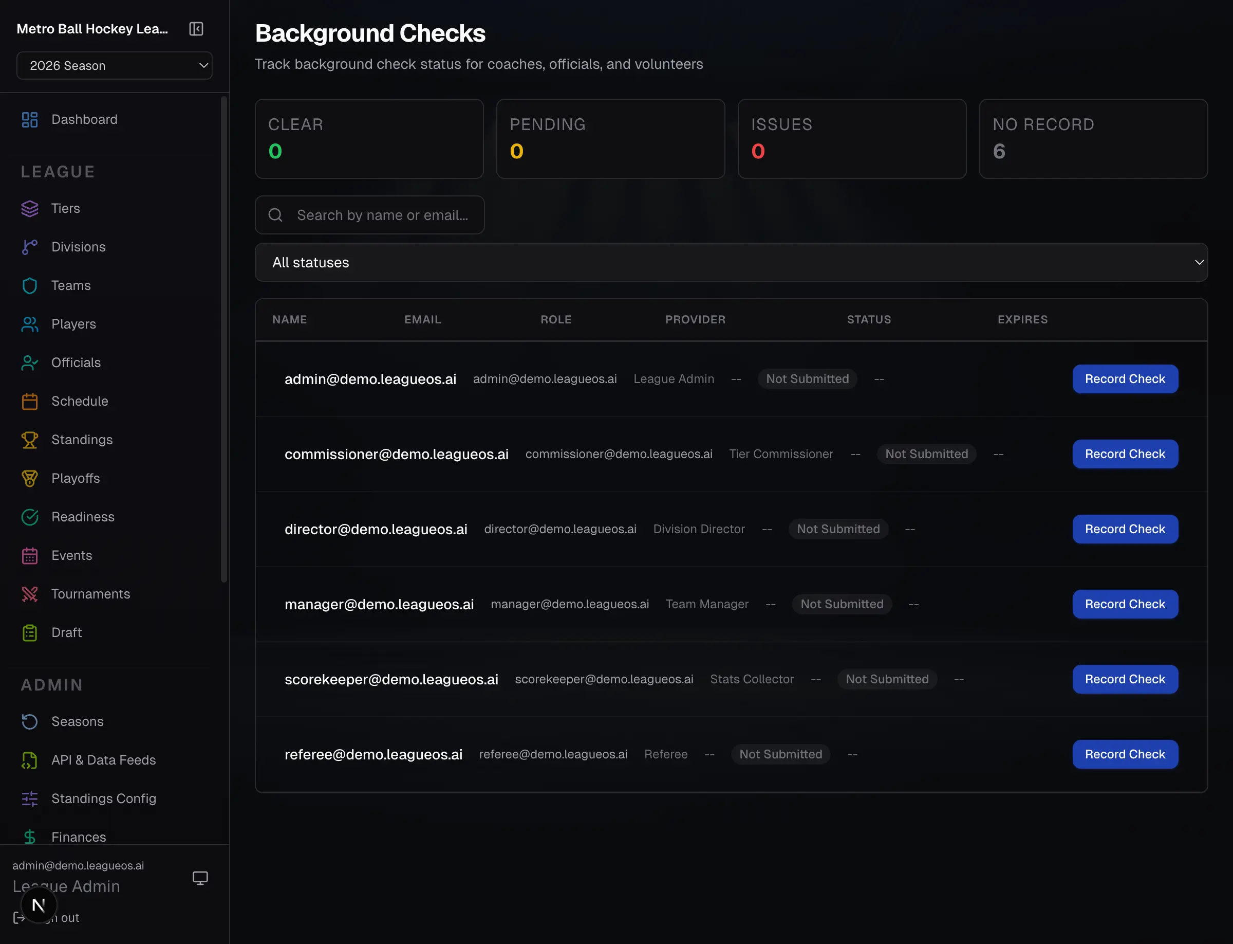 Background check tracking panel